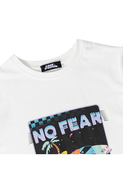 No Fear Boy - Crew Neck Λευκό εμπριμέ χτενισμένο βαμβακερό μπλουζάκι