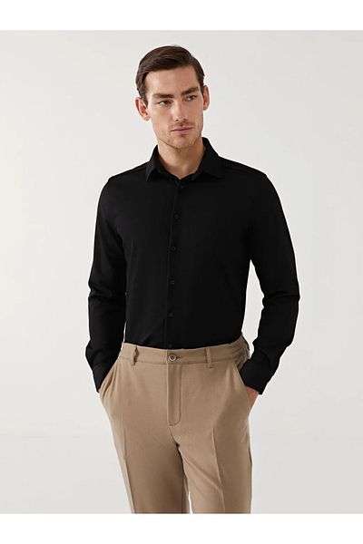 LC Waikiki Pánská košile LCW Vision Black Slim Fit s dlouhým rukávem