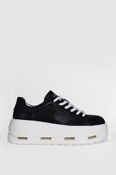 Lufian Genuine Leather Lace-Up High Sole Women's Sneaker Casual Shoes Black