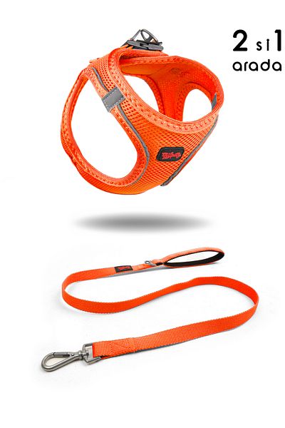 Tailpetz Neon Orange Cat Dog Air-Mesh Chest Collar and Trip Shipping Strap Set - 2 in 1