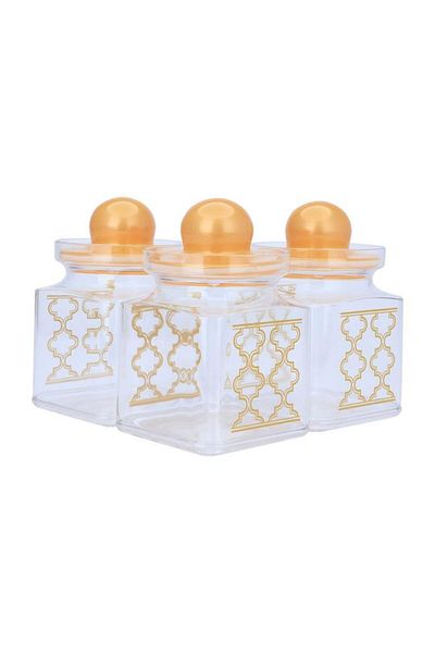 ALSAIF Plastic Spice Container Set With A Golden Lid 3 Pieces Transparent