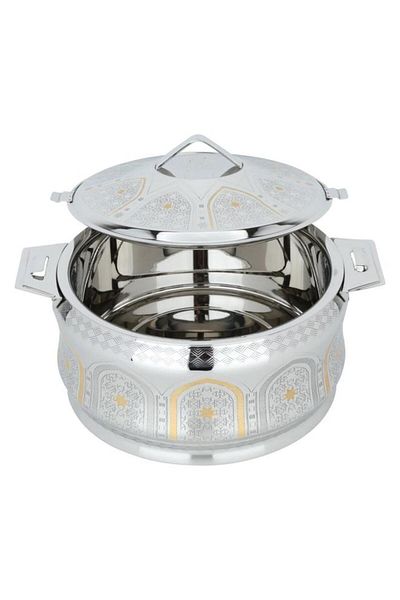 ALSAIF Steel Food Container 3500 Ml Gold Silver Embossed