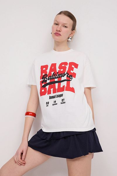 Addax Baseball Print Crew Neck T-Shirt - P10371