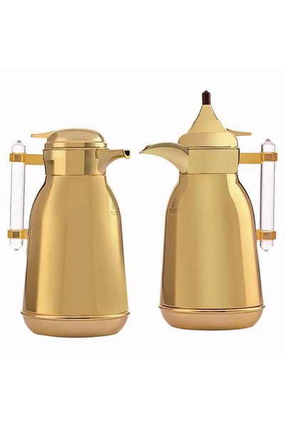 ALSAIF Steel Thermos Set (Shahd) 1 Liter 0.75 Liters 2 Pieces Gold