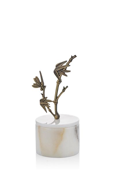 SETABIANCA Evza Marble Pedestal Decoration Box with Bamboo Branches 9*9*20 cm