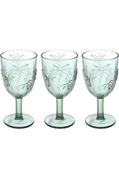ALSAIF Glass Juice Cups Set 17 X 8.6 X 8.6 Cm With Base 3 Pieces Light Green