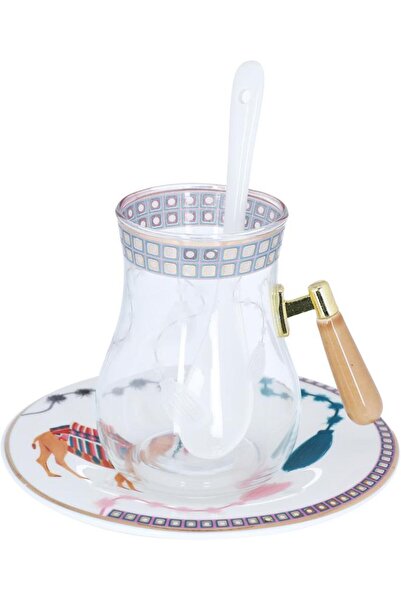 ALSAIF Tarhal Glass + Porcelain Tea And Coffee Serving Set 180+65 Ml 26 Pieces Transparent