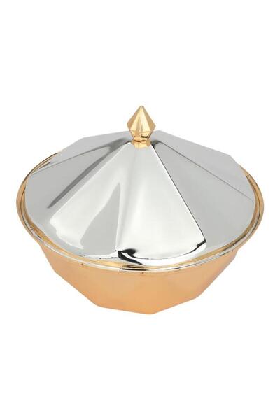 ALSAIF Steel Date 10X10X8 Cm Ribbed Circular With Silver Gold Lid