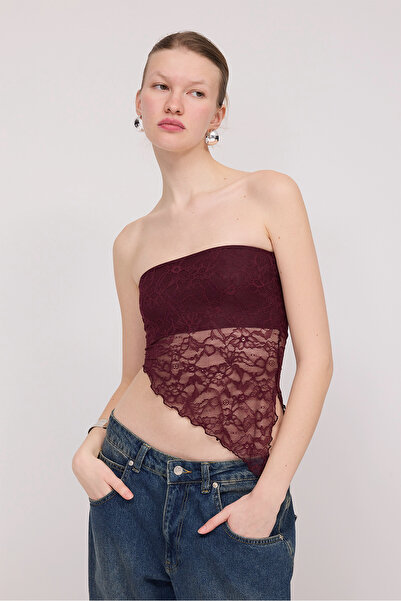 Addax Straplez Asimetrik Kesim Dantelli Bluz B1683