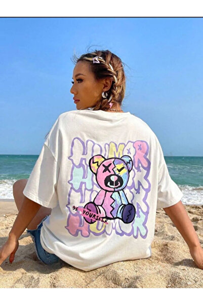 Wish BF تي شيرت كبير الحجم مطبوع عليه دمية دب للجنسين