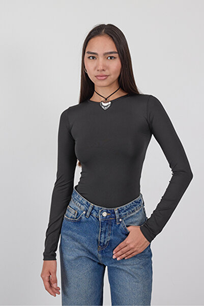 Addax Crew Neck Long Sleeve Basic Blouse B0074-G1