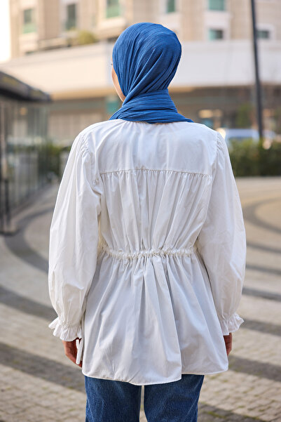 LOCCO Cămașă Robadan pentru femei, cu mâneci cu balon, albă