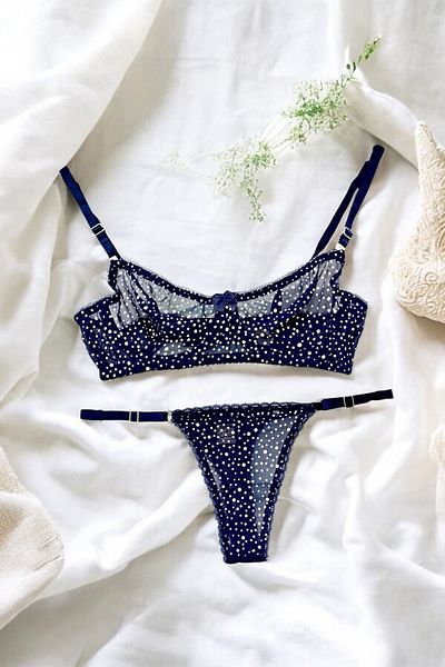 BLİSS WEAR FASHION Γυναικείο Σετ Εσώρουχα Ασημένιο Πουά Πέτρινο Σουτιέν