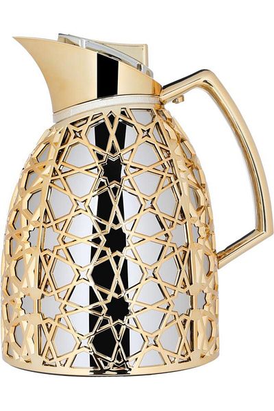 ALSAIF Andalusia Glass Thermos Set 0.75/1 Liter Islamic Pattern Silver Gold