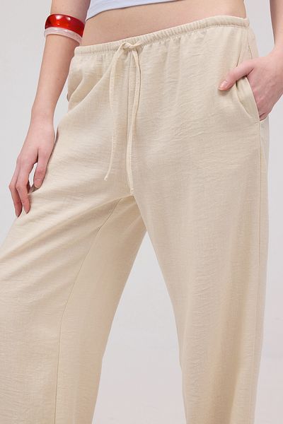 Addax Elastic Waist Front Tie Wide Leg Trousers Pn16599-U1