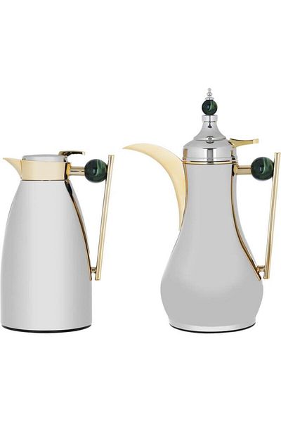 ALSAIF Plastic Thermos Set (Alaa) 1 Liter 0.75 Liters 2 Pieces Silver