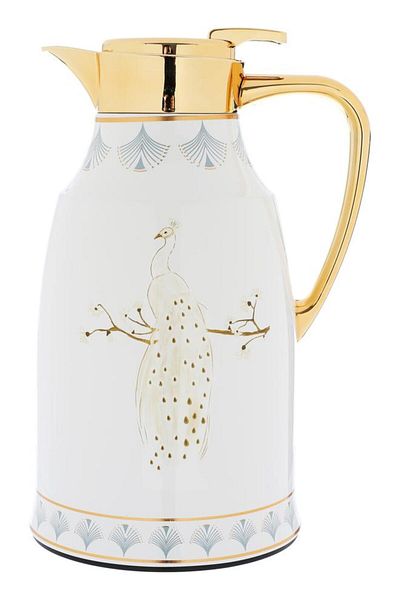 ALSAIF Steel Peacock Thermos Set Golden Peacock Pattern 2 Pieces Pearl