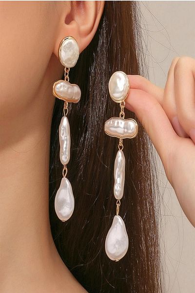 DEMOKAN Women's Earrings Imported Special Series Baroque Circle Stick Drop Model Dangle Non Tarnish Earrings