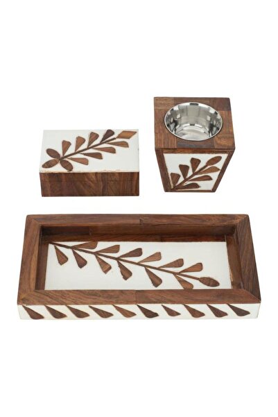 ALSAIF Wooden Incense Burner Set 3 Pieces White Brown