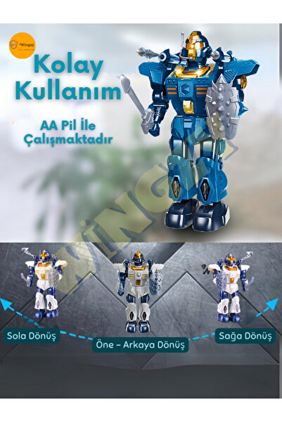 Wingzy Işıklı Ve Müzikli Roket Atan Pilli Savaşçı Robot, Hareketli, Sesli, Pilli Oyuncak