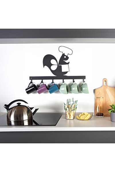 Vita Blend Kupa ve Kahve Fincanı Askısı Sincap Figürlü Tezgah Arası ya da Mutfak Duvar Dekoru Organizer