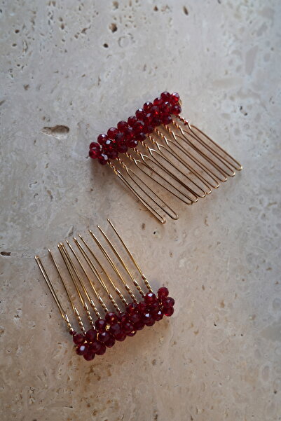 İstoria Bridal Pachet de 2 mini agrafe de păr Bordeaux, agrafă cu henna, acce...