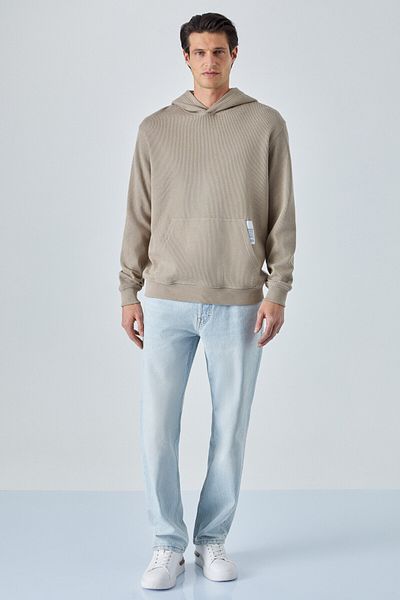 GRIMELANGE Sustainy Men's Oversize Hooded Long Sleeve Mink Sweatshirt