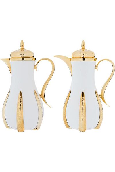 ALSAIF Sana Steel Thermos Set 1+1 Liter Golden Handle 2 Pieces White