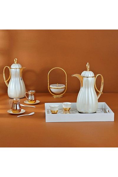 ALSAIF Arwa Steel Thermos Set Two Pieces 1/1 Liter Golden White