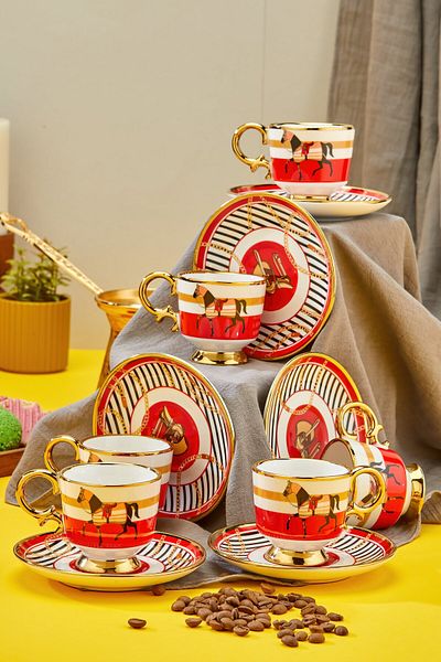 Cooker Gold Gilded 6-Piece Porcelain Coffee Cup Set – Stylish, High Quality and Luxury Design