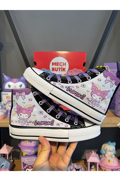 MECH BUTİK Pantofi sport pentru fete, negri, imprimați complet Kuromi