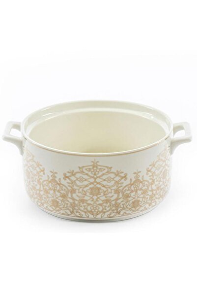 ALSAIF Porcelain Soup Set With Golden Stand And Square Pattern 18 Pieces White