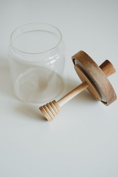 Dekorzdükkan Acacia Lid Borosilicate Glass Honey Jar (450ml)