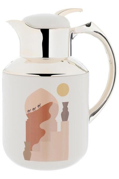 ALSAIF Florya Pro Plastic Thermos Set 1 Liter 0.5 Liter Minaret Pattern Beige