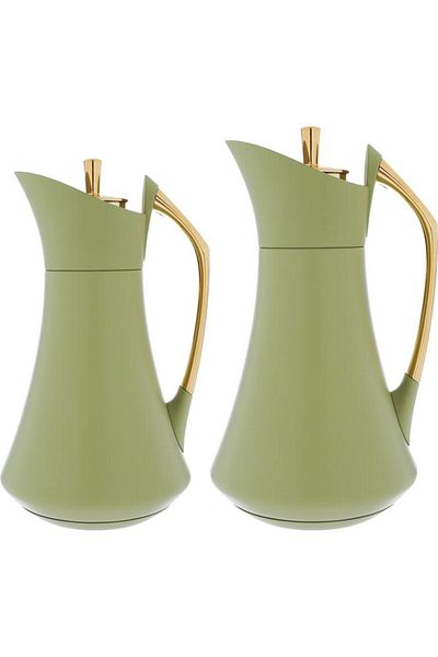 ALSAIF Plastic Thermos Set (Karma) 1 Liter 2 Pieces Olive Green