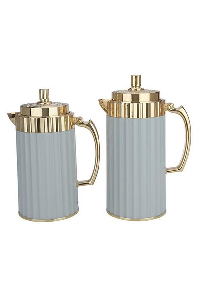 ALSAIF Plastic Eva Thermos Set 1 0.7 Liter Golden Handle 2 Pieces Light Gray