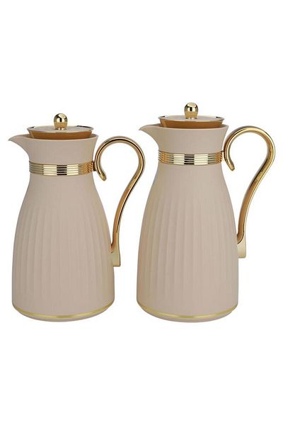 ALSAIF Dana Plastic Thermos Set From 1 Liter 0.75 Liters With Gold Beige Handle