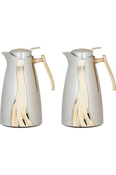 ALSAIF Plastic Thermos Set (Karma) 1 Liter 2 Pieces Silver