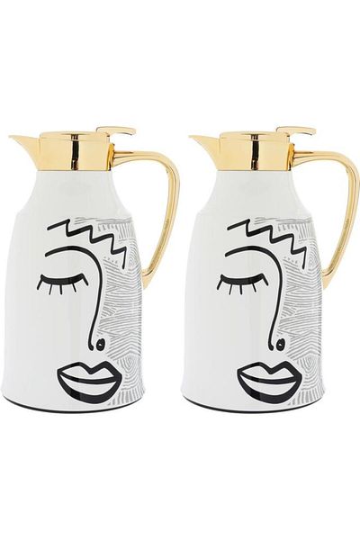 ALSAIF Steel Thermos Set (Gemini) 1 Liter 0.75 Liters 2 Pieces White