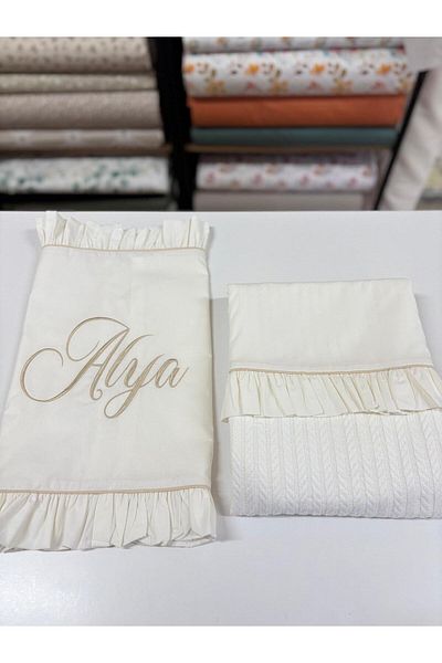 GAYE EV TEKSTİLİ Baby Pillow Cover - 100% Cotton, Oeko-Tex Certified, Pique and Embroidery Detail