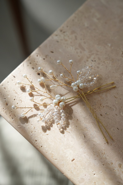 İstoria Bridal 2'li İnci Kristal Toka, Firteke Düğün-Nişan-Nikah Gelin Tokası...