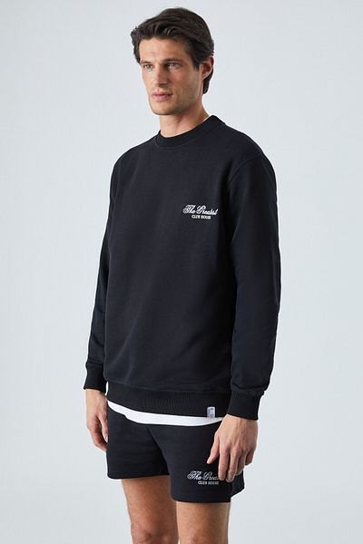 GRIMELANGE Federer Men's Long Sleeve Regular Crew Neck Black Tracksuit Set