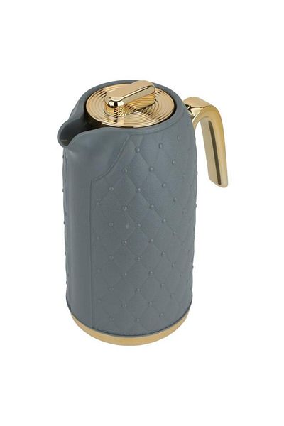 ALSAIF Plastic Rattan Thermos 1 Liter Golden Dark Gray Handle