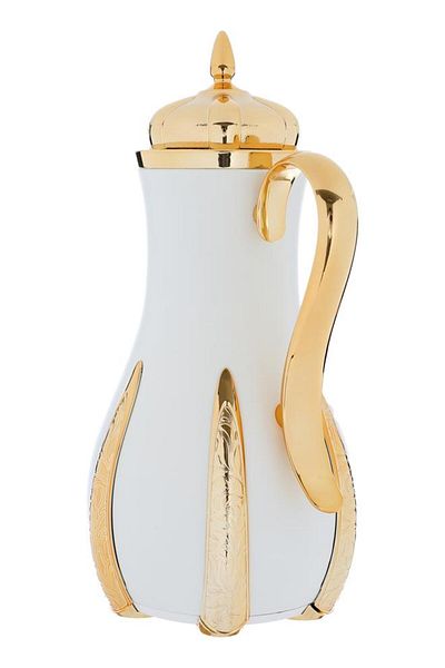 ALSAIF Sana Steel Thermos Set 1+1 Liter Golden Handle 2 Pieces White