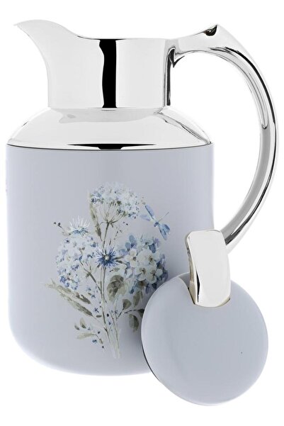 ALSAIF Florya Pro Plastic Thermos Set 1 L 0.5 L Rose Pattern Light Gray