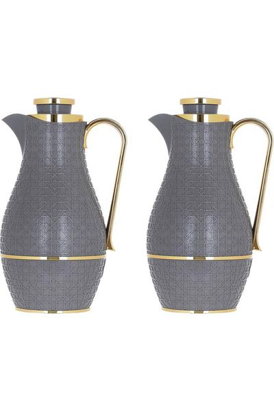 ALSAIF Plastic Stake Thermos Set 1/1 Liter 2 Pieces Dark Grey