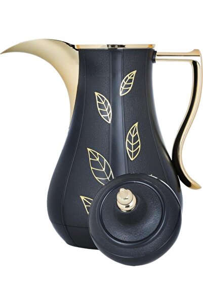 ALSAIF Salma Plastic Thermos Set 1+1 Liter Golden Pattern 2 Pieces Black