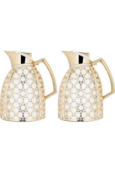 ALSAIF Andalusia Glass Thermos Set 0.75/1 Liter Islamic Pattern White Gold