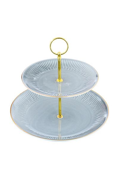 ALSAIF Porcelain Dessert Serving Stand 2 Floors Gold Gray Edges