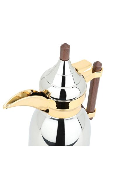 ALSAIF Steel Dallah 350 Ml With Wooden Handle Silver